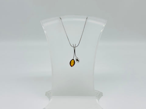Bernsteinkette / 925er Silber (rhodiniert)/ Baltischer Bernstein/ 42-47 cm