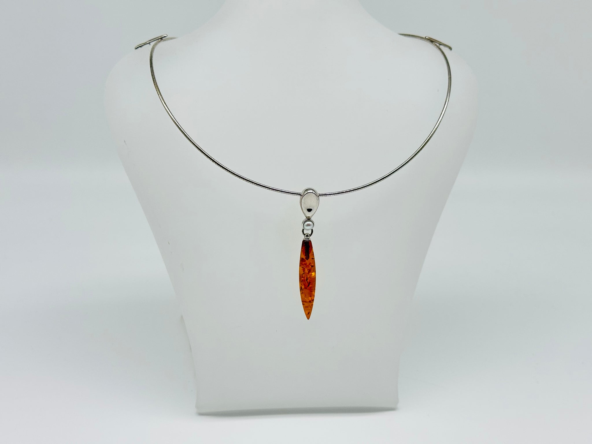 Bernsteincollier / 925er Silber (rhodiniert)/ Baltischer Bernstein/ 45 cm