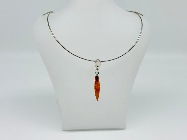 Bernsteincollier / 925er Silber (rhodiniert)/ Baltischer Bernstein/ 45 cm