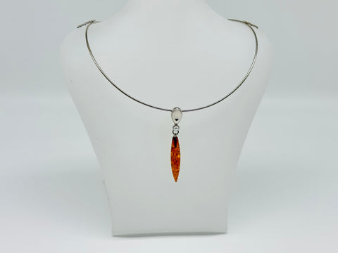 Bernsteincollier / 925er Silber (rhodiniert)/ Baltischer Bernstein/ 45 cm