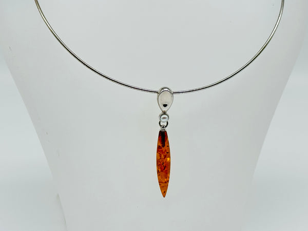 Bernsteincollier / 925er Silber (rhodiniert)/ Baltischer Bernstein/ 45 cm